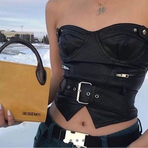 ♥Brand New Black Belt Buckle Fake Leather Tube Top♥